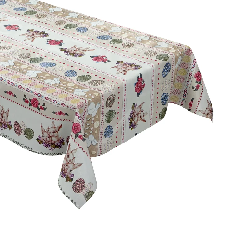 Wachstuch Tischdecke Meterware 01434-02 Ostern Osterhase Bordürenmuster eckig rund oval