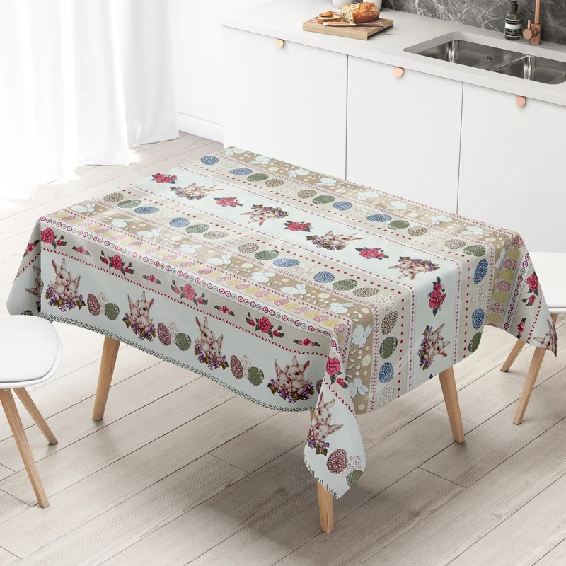 Wachstuch Tischdecke Meterware 01434-02 Ostern Osterhase Bordürenmuster eckig rund oval