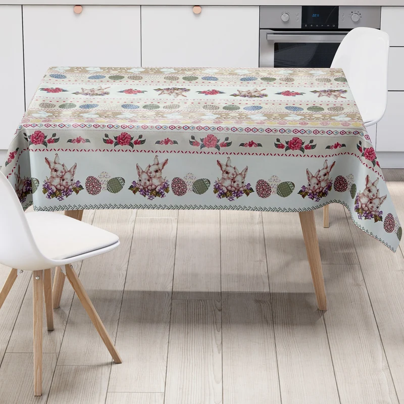 Wachstuch Tischdecke Meterware 01434-02 Ostern Osterhase Bordürenmuster eckig rund oval