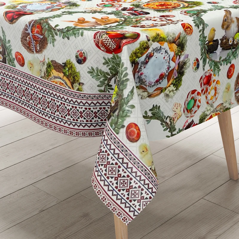 Wachstuch Tischdecke Meterware 01611-01 Ostern Osterhase Bordürenmuster eckig rund oval
