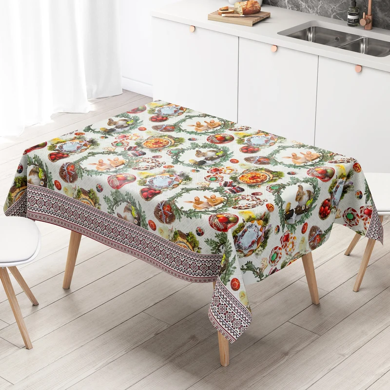 Wachstuch Tischdecke Meterware 01611-01 Ostern Osterhase Bordürenmuster eckig rund oval