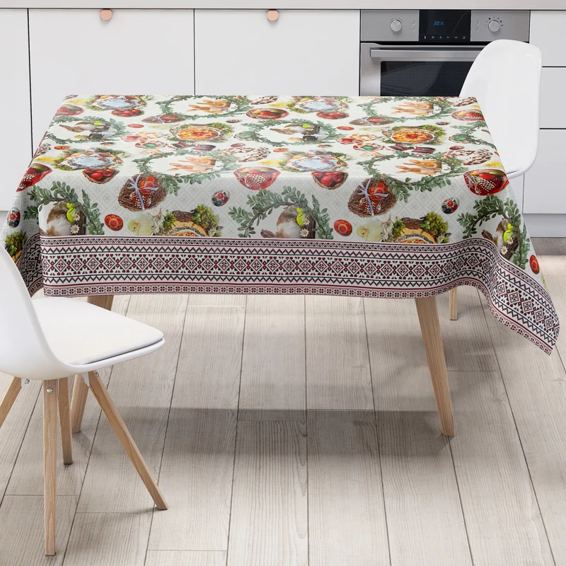 Wachstuch Tischdecke Meterware 01611-01 Ostern Osterhase Bordürenmuster eckig rund oval