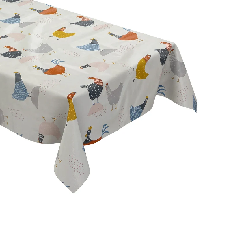 Wachstuchtischdecke 06285-00 bunte Hühner Henne Hahn Bauernhof abwaschbar Meterware eckig rund oval