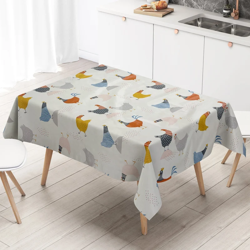 Wachstuchtischdecke 06285-00 bunte Hühner Henne Hahn Bauernhof abwaschbar Meterware eckig rund oval
