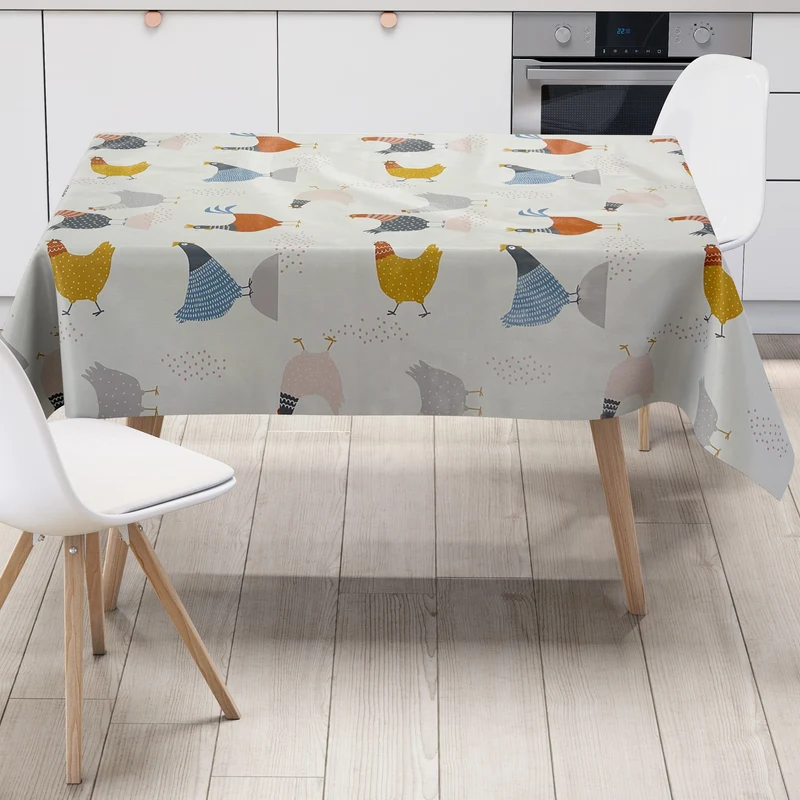 Wachstuchtischdecke 06285-00 bunte Hühner Henne Hahn Bauernhof abwaschbar Meterware eckig rund oval