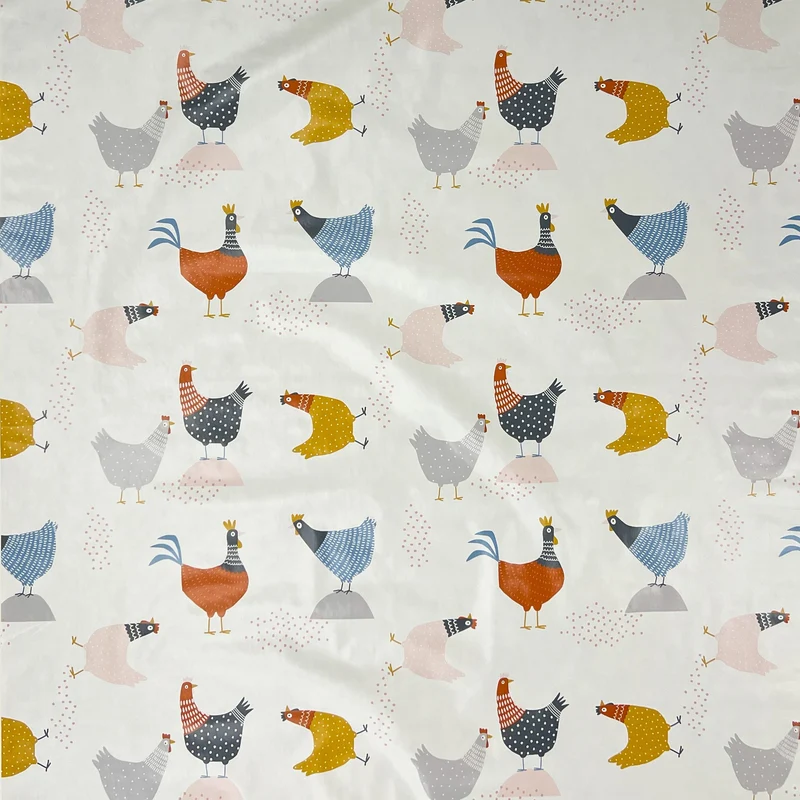 Wachstuchtischdecke 06285-00 bunte Hühner Henne Hahn Bauernhof abwaschbar Meterware eckig rund oval