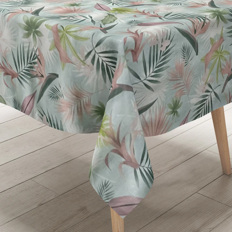 Wachstuch Tischdecke 01570-03 hellblau Monstera Blätter Dschungel floral eckig rund oval