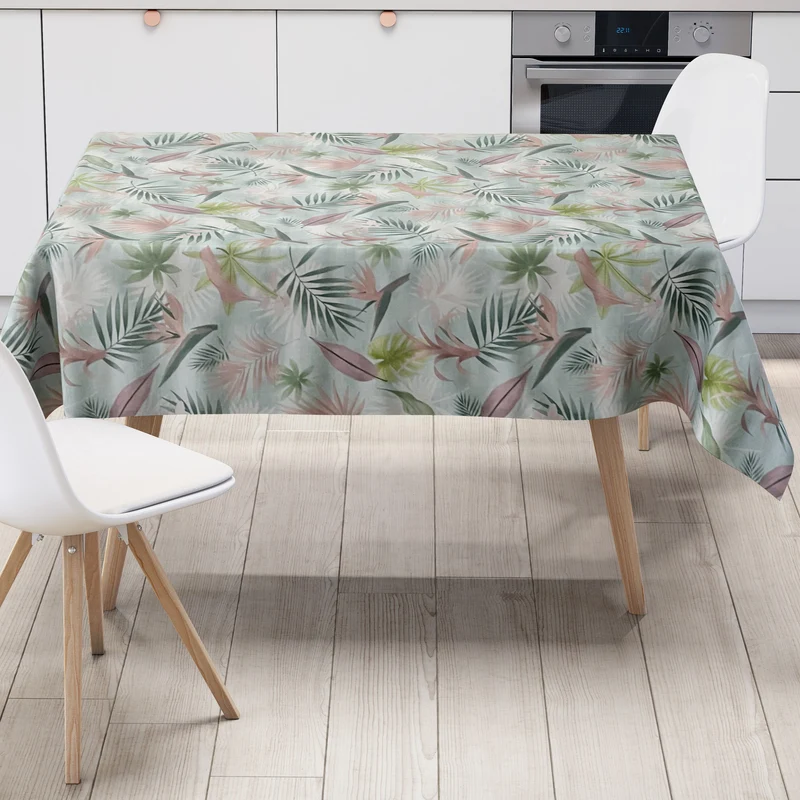 Wachstuch Tischdecke 01570-03 hellblau Monstera Blätter Dschungel floral eckig rund oval