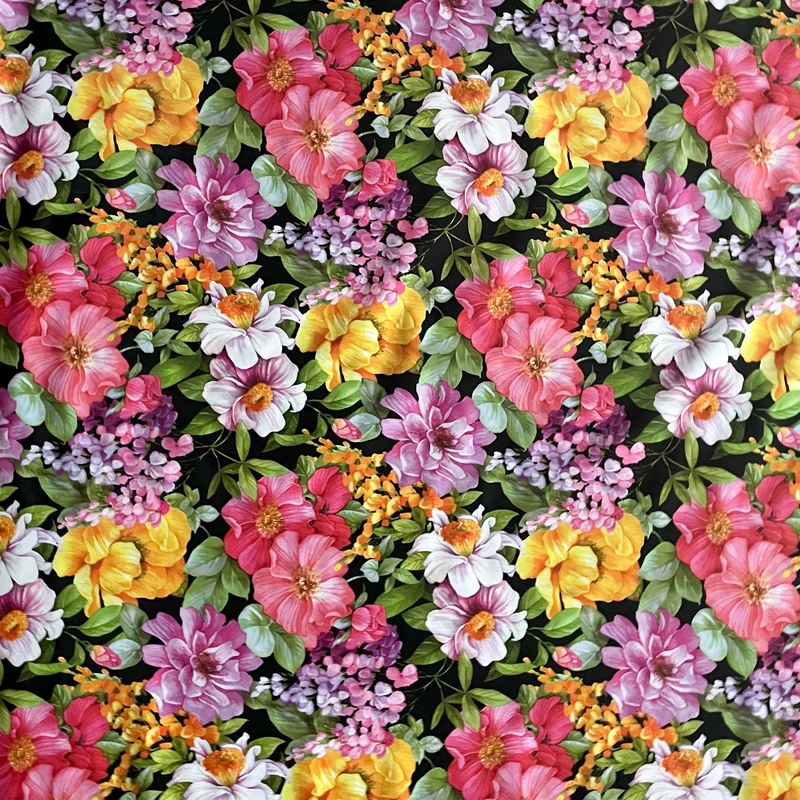 Wachstuch Tischdecke 01629-02 Blüten Blumenmeer auf schwarz eckig rund oval