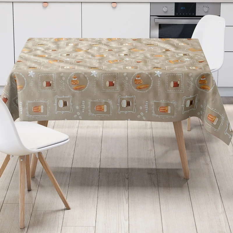 Wachstuch Tischdecke 06212-03 beige Kaffee Latte macchiato Küche eckig rund oval Meterware