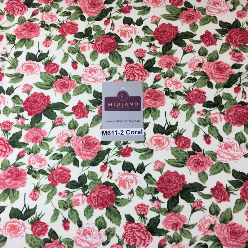 Vintage Victorian Rose Floral Cotton Fabric 111cm Wide M611
