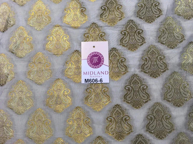 Indian Paisley Ornamental Metallic faux silk banarsi Brocade 44" Wide M606