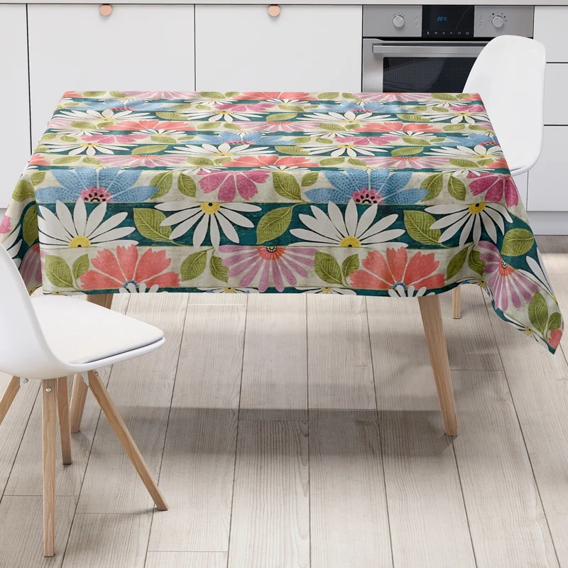 Wachstuch Tischdecke C144141 Blumen Blüten gestreift modern floral Sommer eckig rund oval