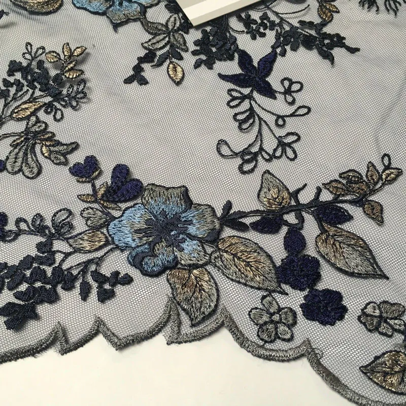 Navy Metallic embroidered Double Scalloped Net dress fabric 55" Wide MV987 Mtex
