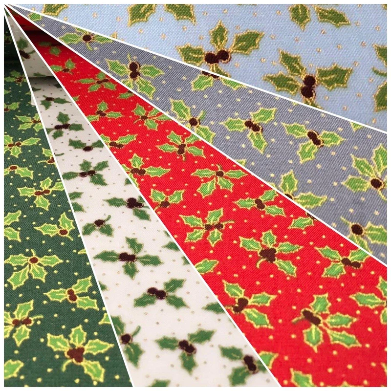 Holly Berry Gold Foil Christmas 100% Cotton Printed fabric 58" Wide MH979