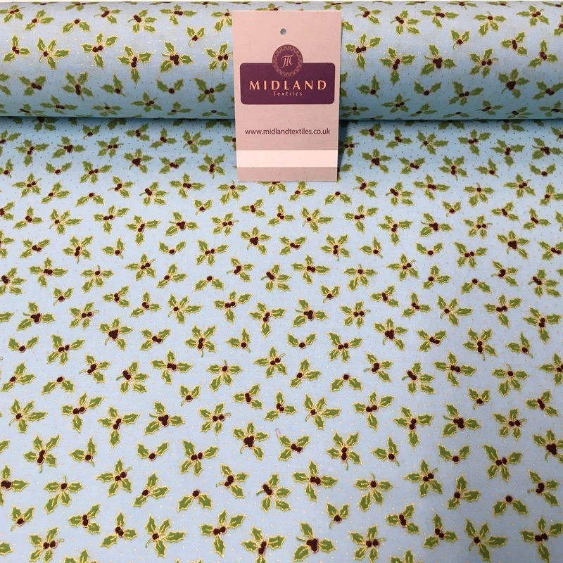 Holly Berry Gold Foil Christmas 100% Cotton Printed fabric 58" Wide MH979