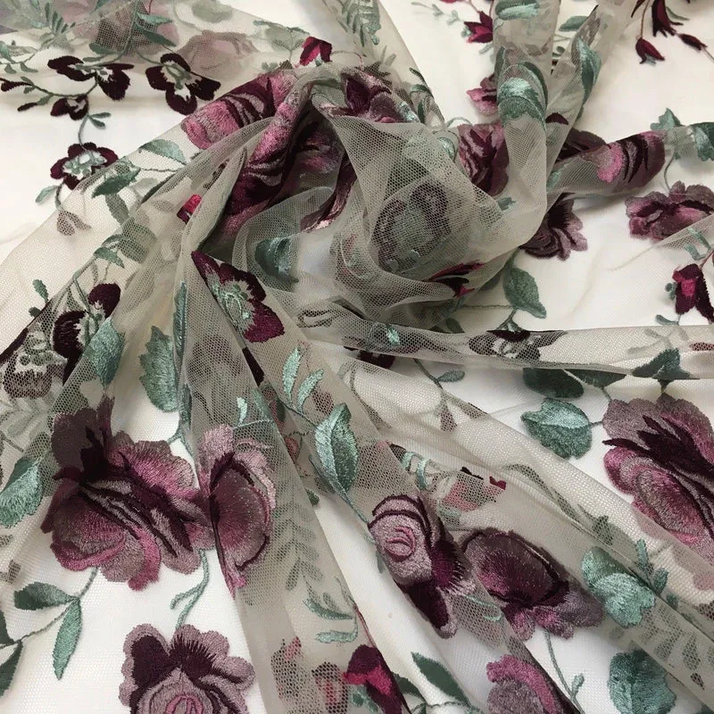 Floral Vintage embroidered elegant wedding dress net fabric 55" Wide MV985 Mtex