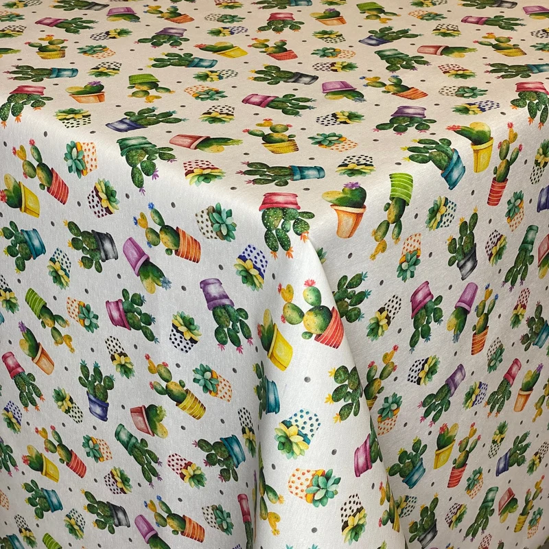 textile Tischdecke Jacquard beschichtete Baumwolle DG85 Kaktus Kakteen Sommer eckig rund oval