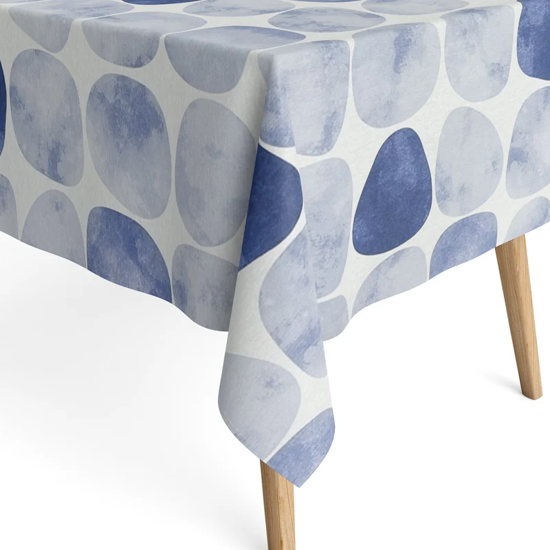 textile Tischdecke Jacquard beschichtete Baumwolle ARAPOFF RIO Steine blau eckig rund oval