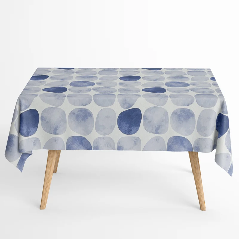 textile Tischdecke Jacquard beschichtete Baumwolle ARAPOFF RIO Steine blau eckig rund oval