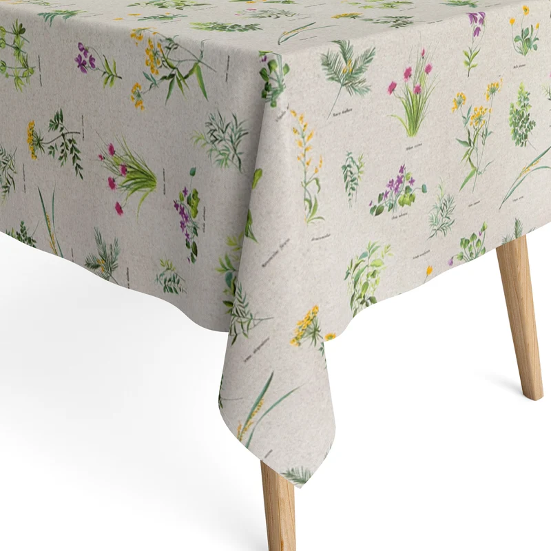 textile Tischdecke Jacquard beschichtete Baumwolle FB RENOIR Kräuter eckig rund oval