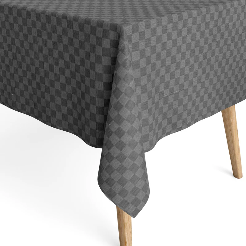 textile Tischdecke Jacquard beschichtete Baumwolle PICASSO karo kariert grau eckig rund oval