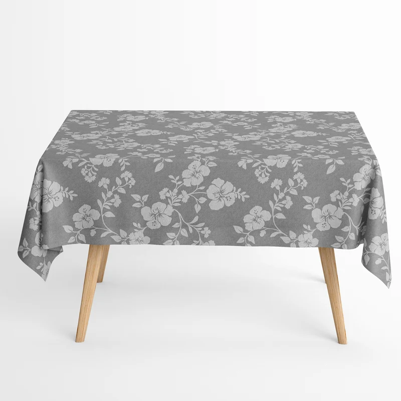 textile Tischdecke Jacquard beschichtete Baumwolle JASMIN Blumen auf grau eckig rund oval