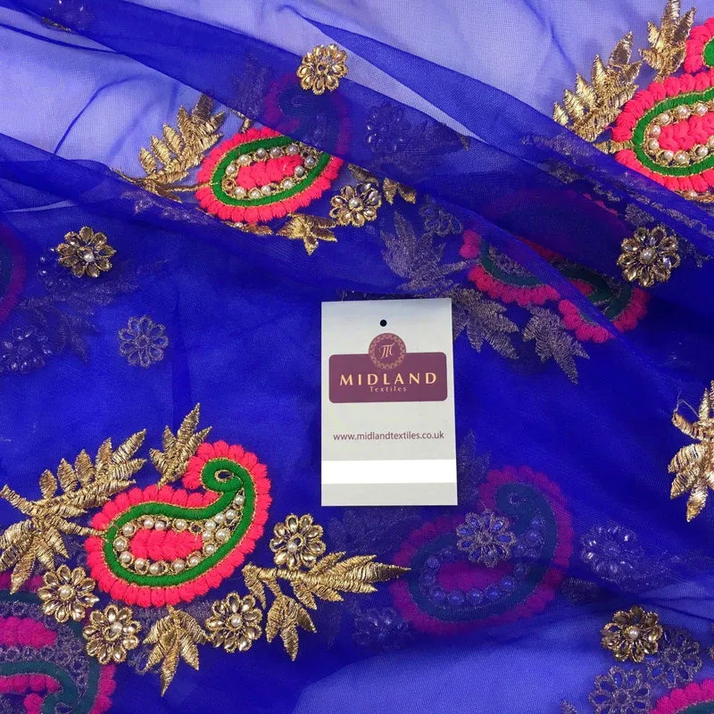 Indian Paisley flower embroidered tulle net fabric dress fabric 44" M763 Mtex