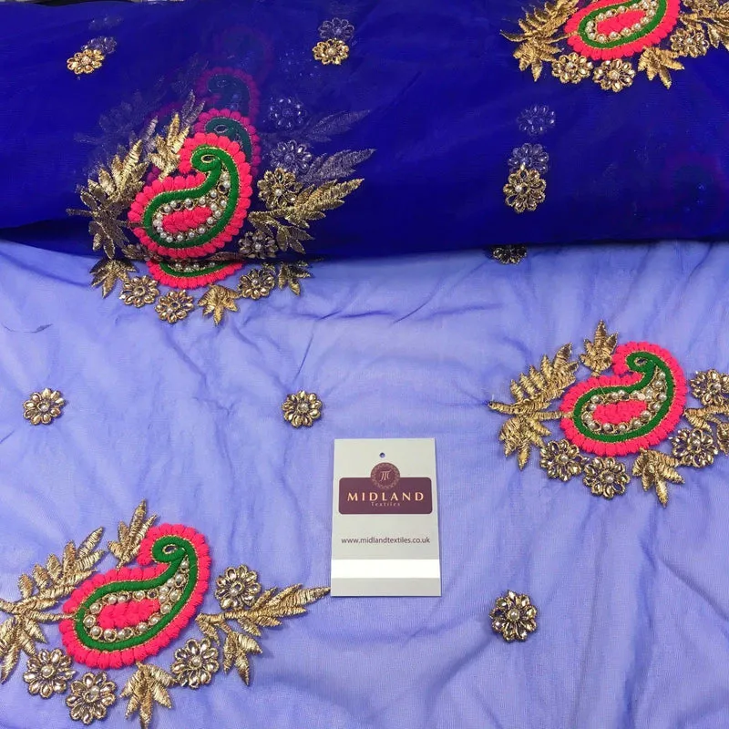 Indian Paisley flower embroidered tulle net fabric dress fabric 44" M763 Mtex