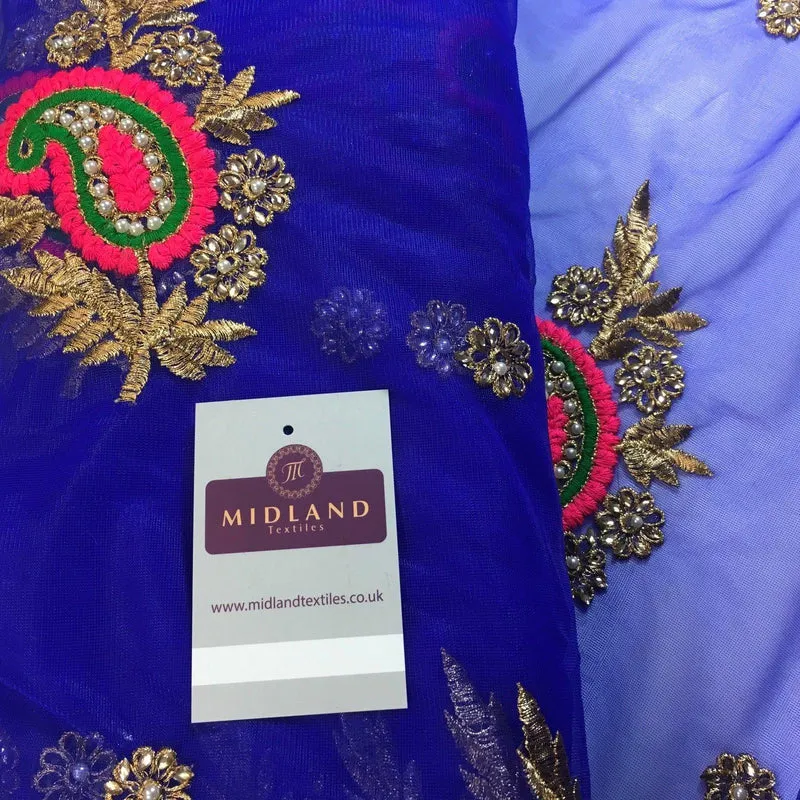 Indian Paisley flower embroidered tulle net fabric dress fabric 44" M763 Mtex