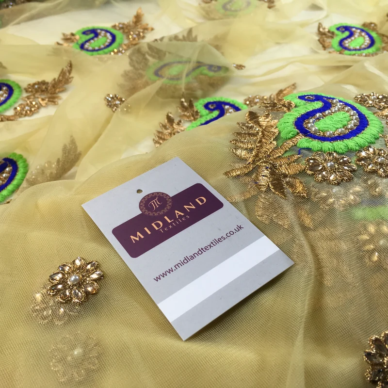 Indian Paisley flower embroidered tulle net fabric dress fabric 44" M763 Mtex
