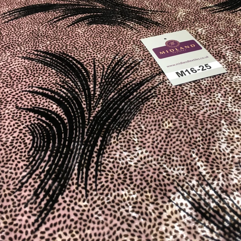 Rose Pink feathery Plant Velvet one way stretch dress fabric 58" wide M16-25