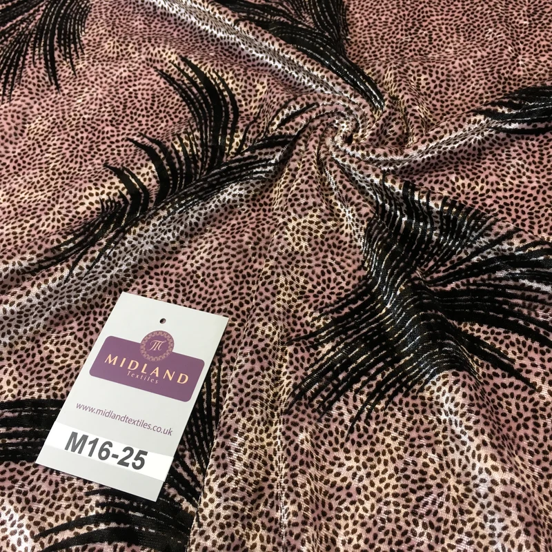 Rose Pink feathery Plant Velvet one way stretch dress fabric 58" wide M16-25