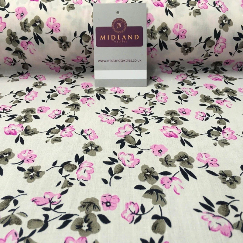 Pale Pink Floral Vintage Printed Polycotton Dress Fabric 44" wide ME881