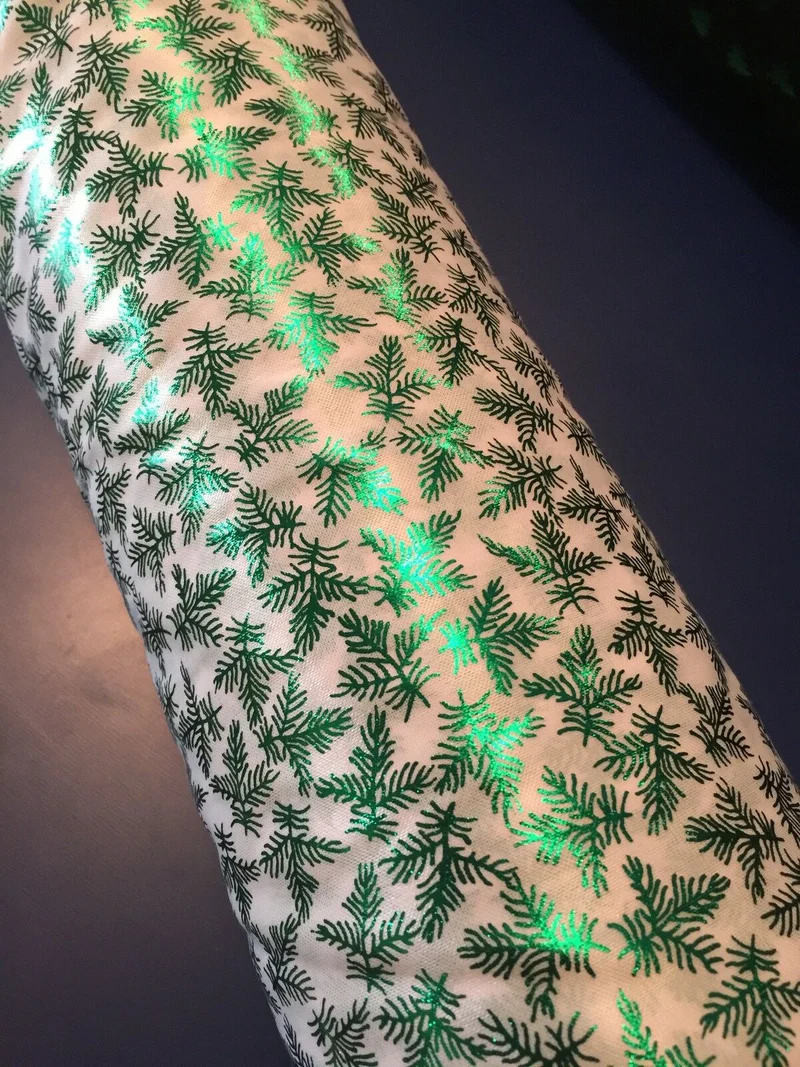 Green fern tree on white tree print Computer Foil Printed Fabric M7-5 Mtex