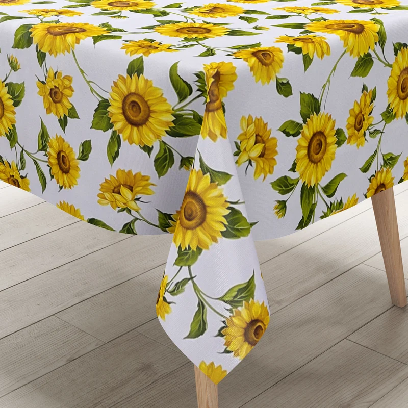 Wachstuch Tischdecke B8988-01 Sonnenblumen auf weiss eckig rund oval