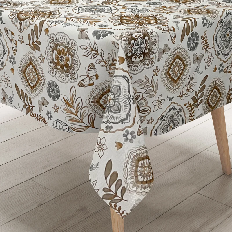 Wachstuch Tischdecke B3013-03 Zwiebelmuster Blumen braun weiß eckig rund oval