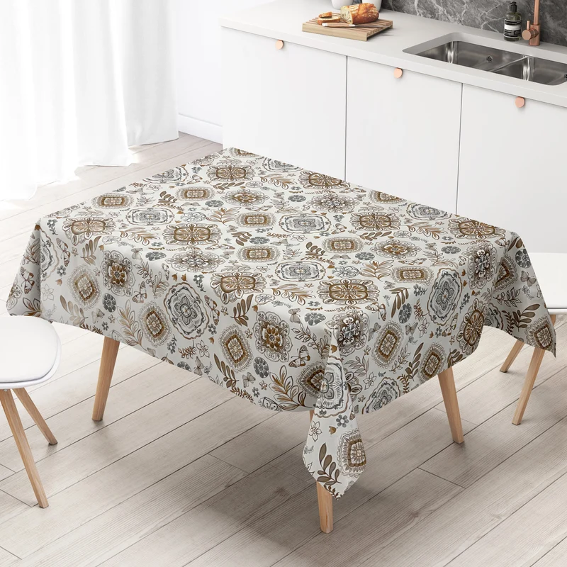 Wachstuch Tischdecke B3013-03 Zwiebelmuster Blumen braun weiß eckig rund oval