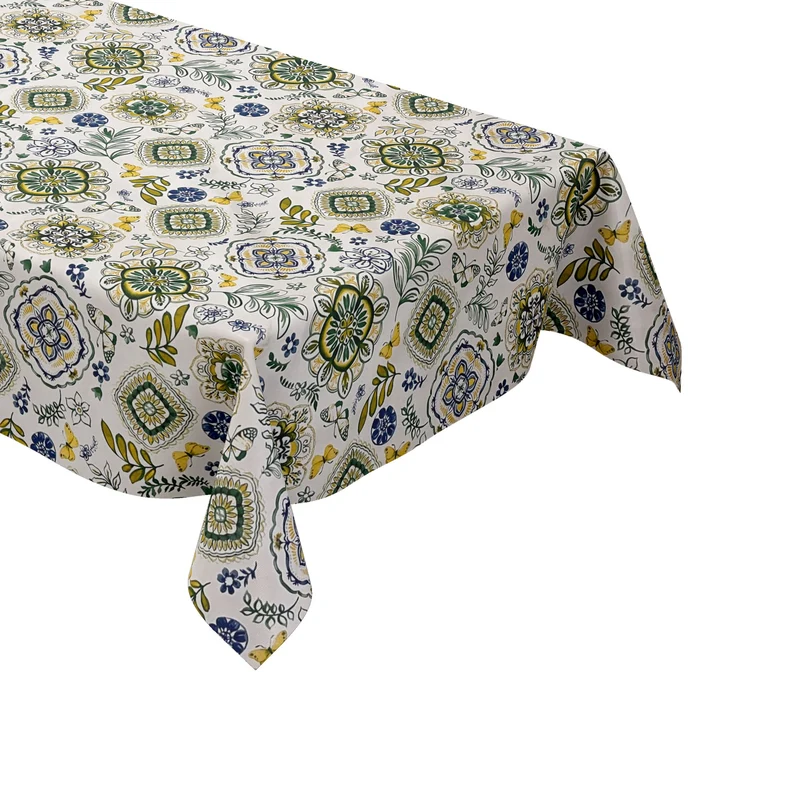 Wachstuch Tischdecke B3013-02 Mandala Ornamente Blumen blau grün gelb eckig rund oval