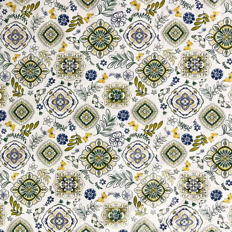 Wachstuch Tischdecke B3013-02 Mandala Ornamente Blumen blau grün gelb eckig rund oval