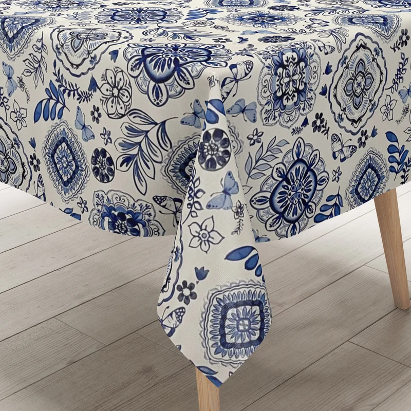 Wachstuch Tischdecke B3013-01 Zwiebelmuster Blumen blau weiß eckig rund oval