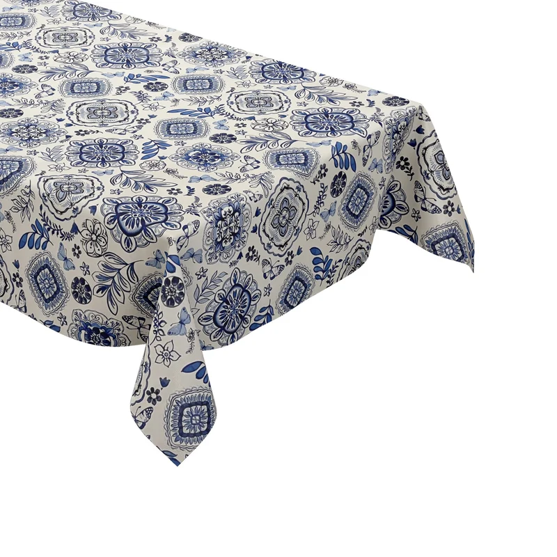 Wachstuch Tischdecke B3013-01 Zwiebelmuster Blumen blau weiß eckig rund oval