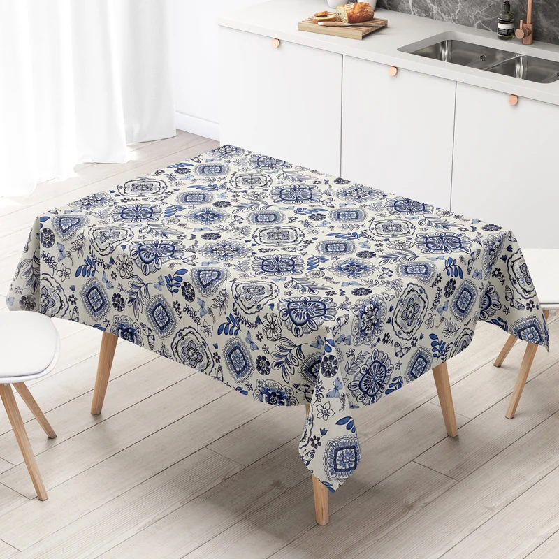 Wachstuch Tischdecke B3013-01 Zwiebelmuster Blumen blau weiß eckig rund oval