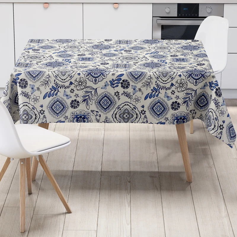 Wachstuch Tischdecke B3013-01 Zwiebelmuster Blumen blau weiß eckig rund oval
