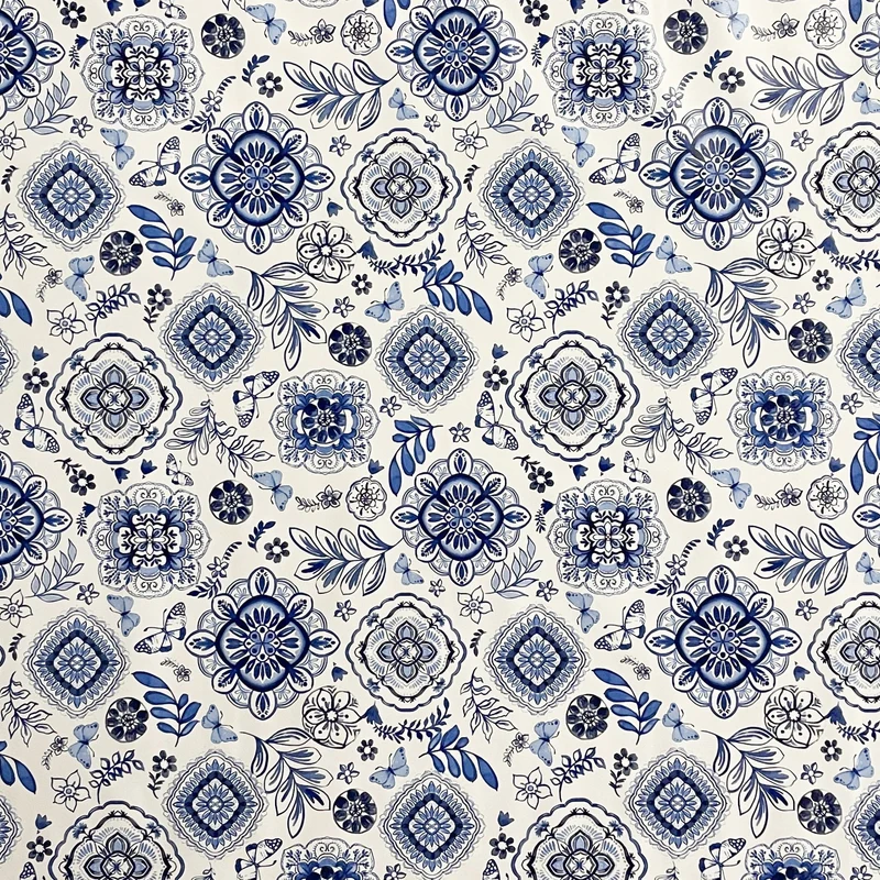 Wachstuch Tischdecke B3013-01 Zwiebelmuster Blumen blau weiß eckig rund oval
