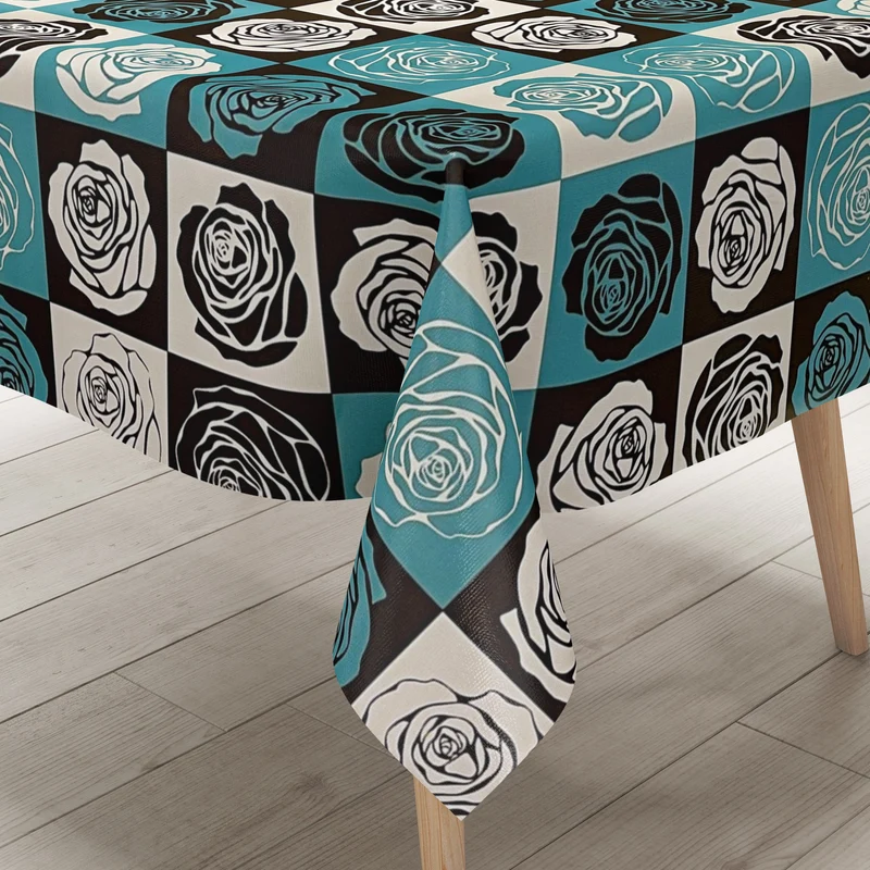 Wachstuch Tischdecke K172C Rosen Blüten hellblau braun Quadrat eckig rund oval