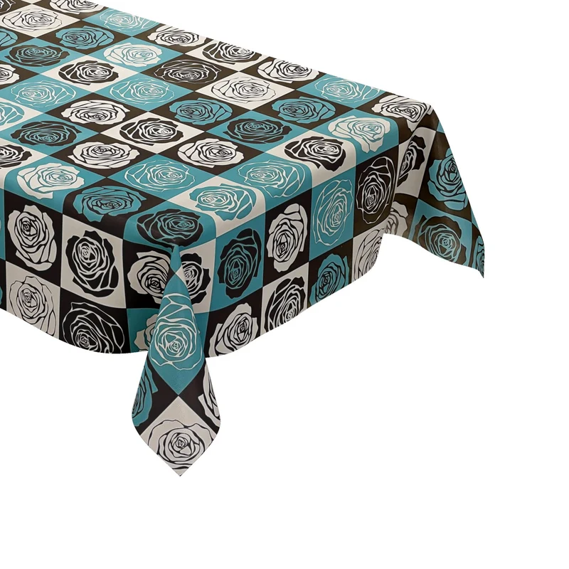 Wachstuch Tischdecke K172C Rosen Blüten hellblau braun Quadrat eckig rund oval