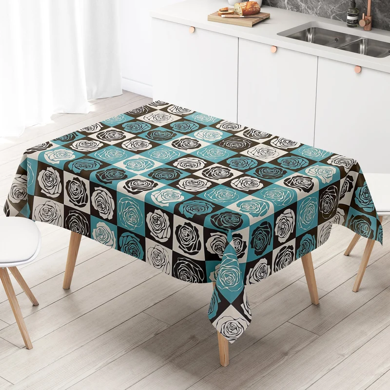 Wachstuch Tischdecke K172C Rosen Blüten hellblau braun Quadrat eckig rund oval