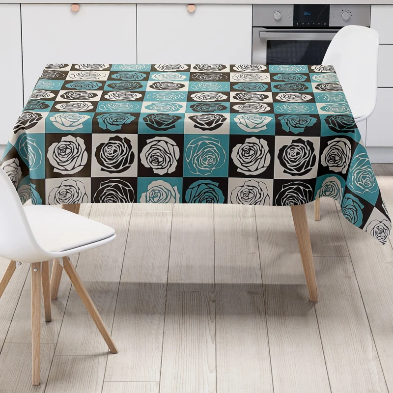 Wachstuch Tischdecke K172C Rosen Blüten hellblau braun Quadrat eckig rund oval