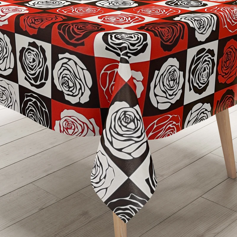 Wachstuch Tischdecke K172A Rosen Blüten rot schwarz Quadrat eckig rund oval